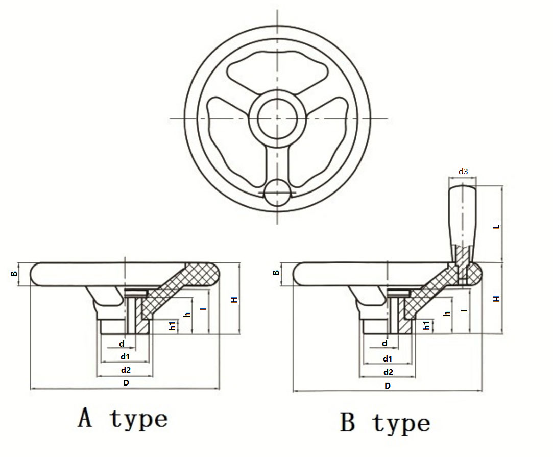 Technopolymer-diamond cutted knob with handle